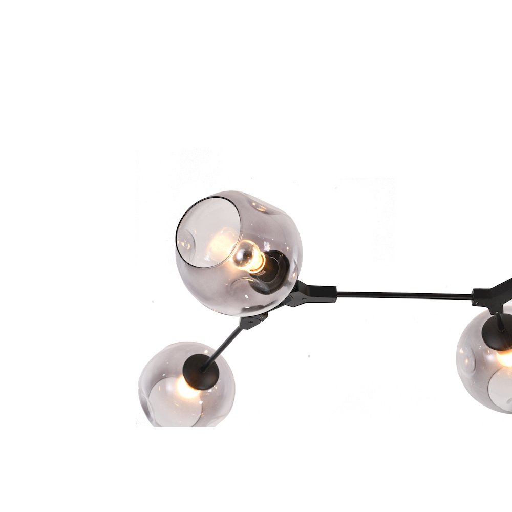 7-Light Black Metal Chandelier With Smoke Glass Shades