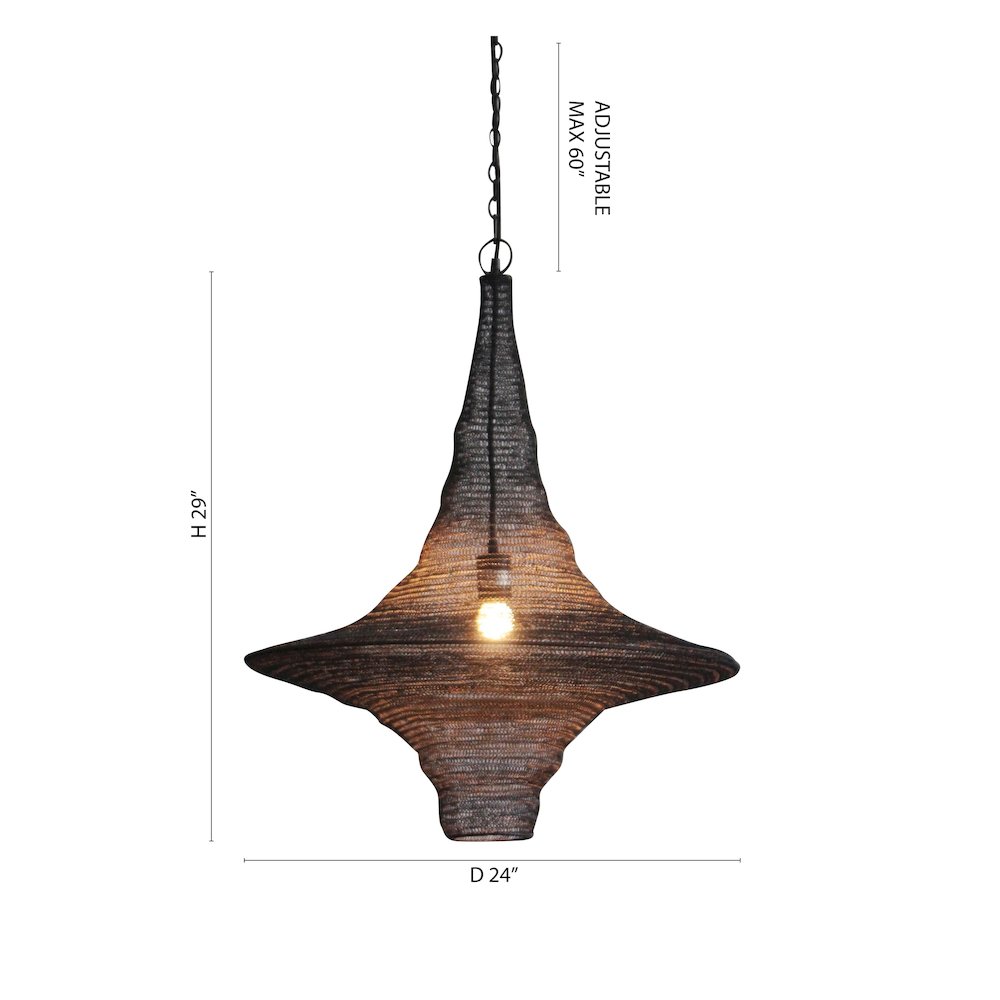 1-Light Satin Black Pendant With A Chain Basket Shade