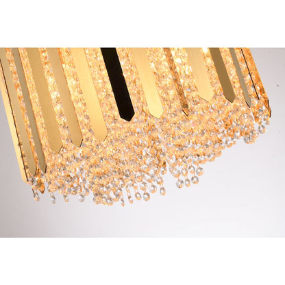 1-Light Gold Stainless Steel Pendant With Clear Crystals