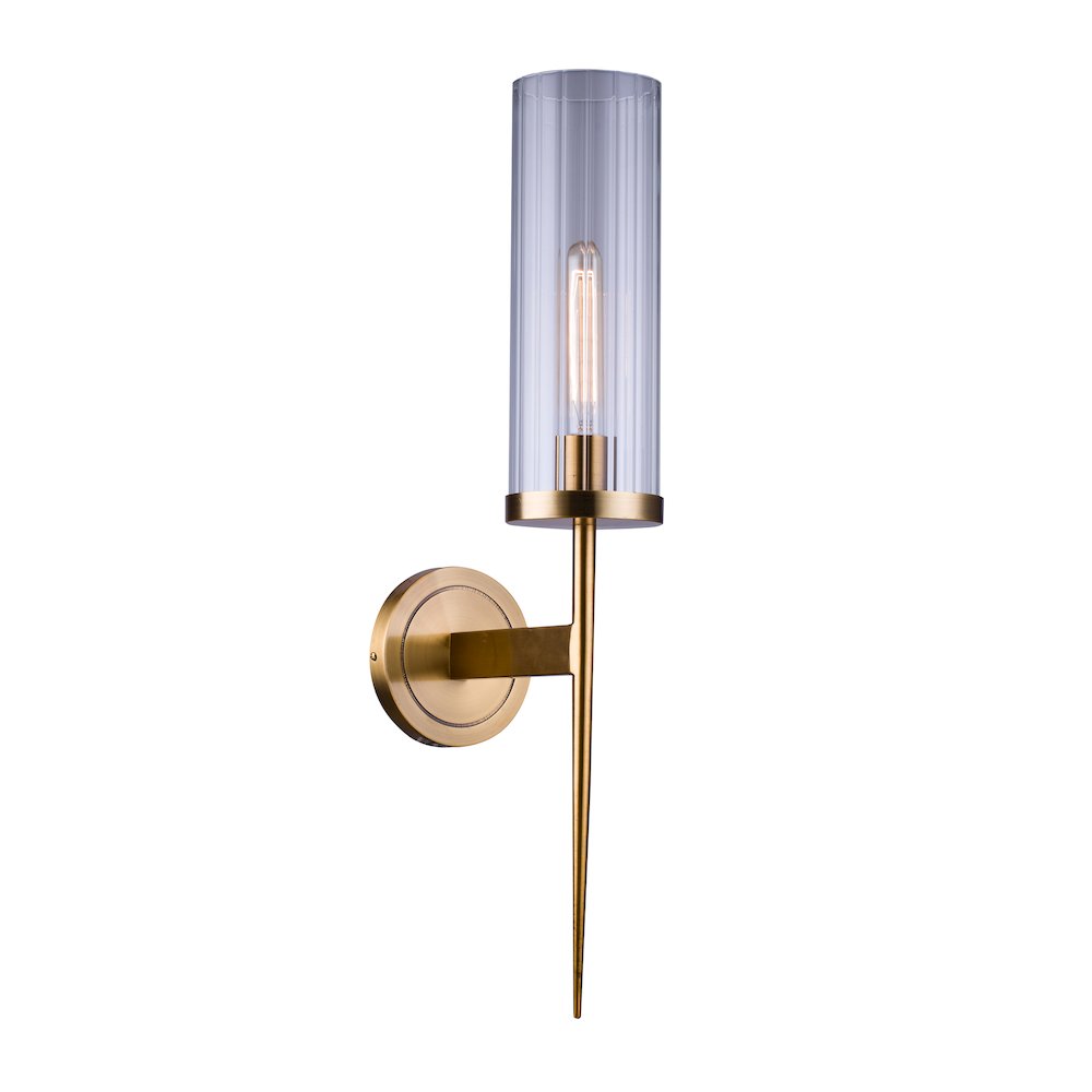 1-Light Antique Brass Metal Wall Sconce With A Clear Glass Shade