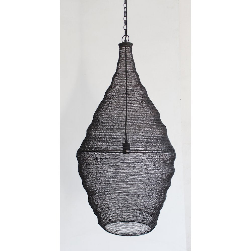 1-Light Satin Black Pendant With A Chain Basket Shade