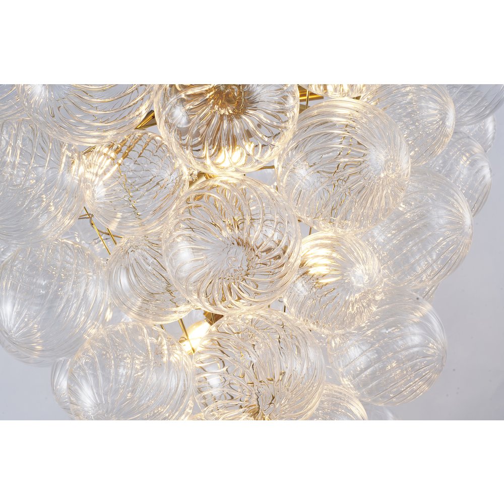 12-Light Brass Chandelier With Clear Swirl Glass Shades