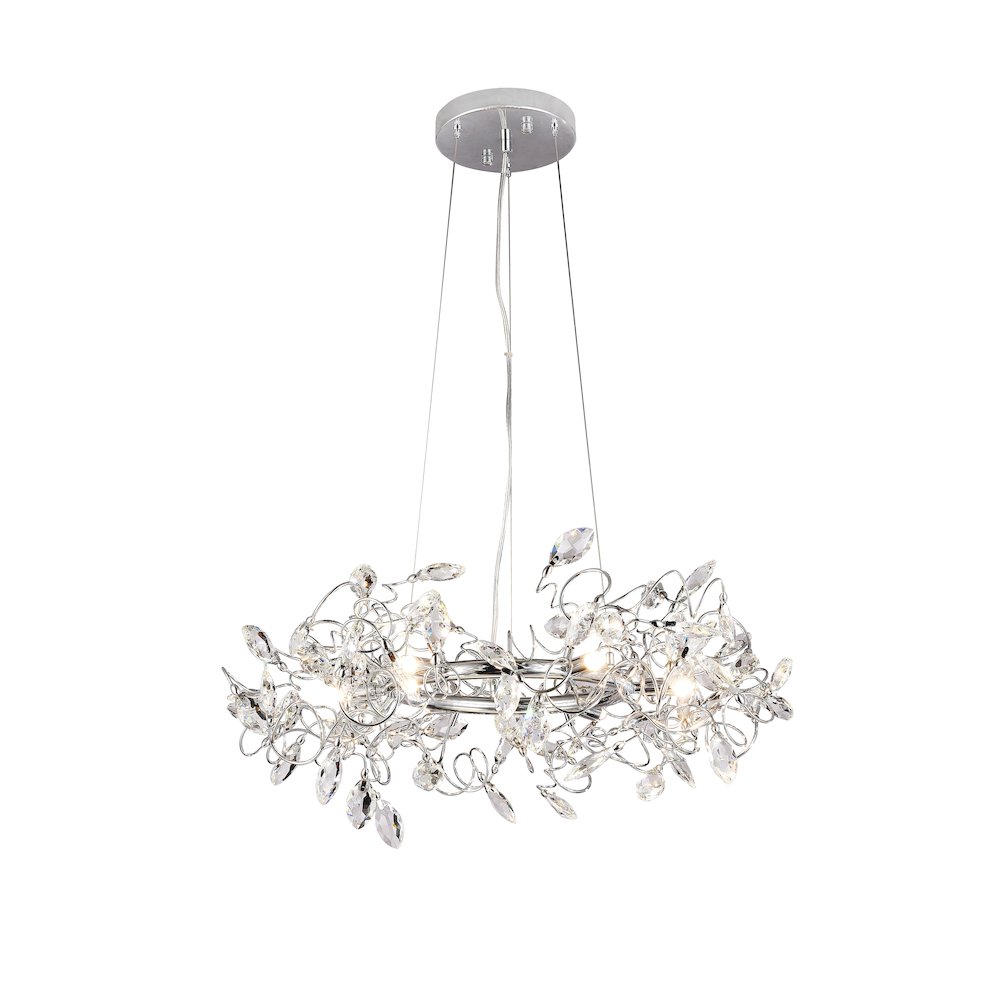 6-Light Chrome Chandelier With Clear Crystals
