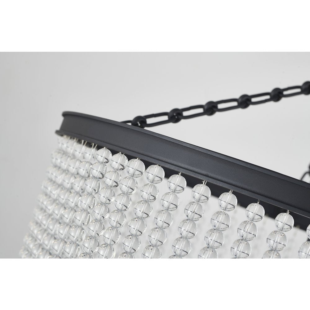 8-Light Satin Black Chandelier With Clear Beaded hanging Glass