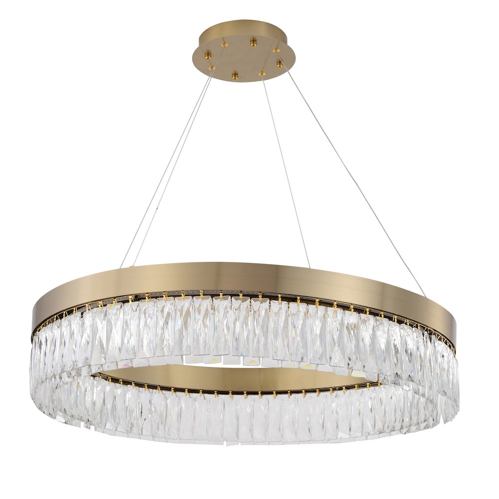 1-Light Gold LED Chandelier With Clear Crystal Accents