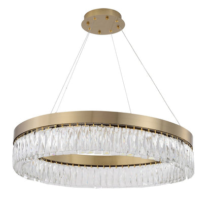 1-Light Gold LED Chandelier With Clear Crystal Accents