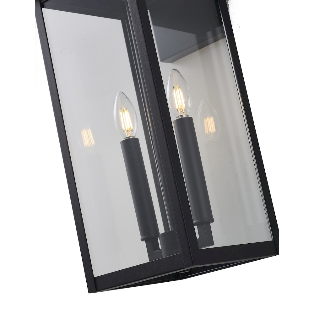 2-Light Matte Black Outdoor Wall Sconce With A Clear Glass Shade