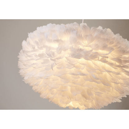 1-Light Light White Goose Fether Chandelier With A White Iron Frame