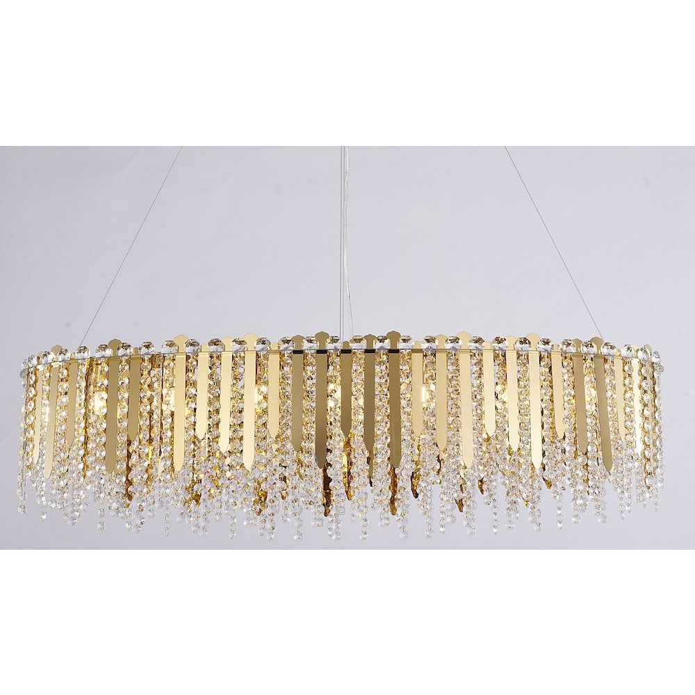 16-Light Gold Stainless Steel Chandelier With Clear Crystal Beads