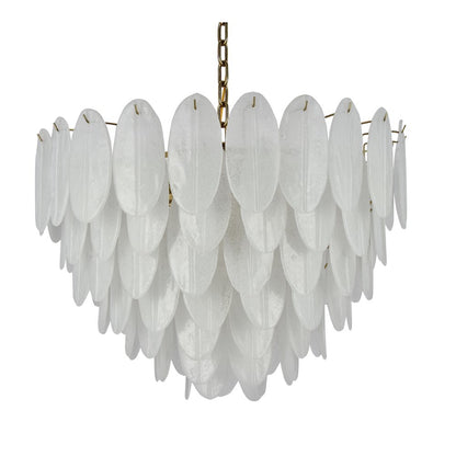 22-Light Brass Chandelier With Frosted Petal Glass