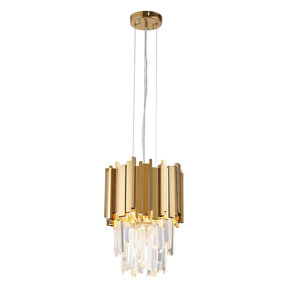 4-Light Gold Stainless Steel Pendant With Clear Crystals