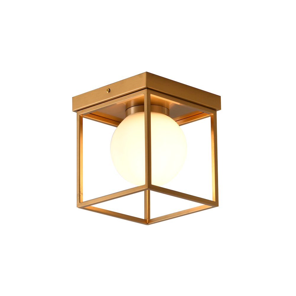 1-Light Brass Flush Mount With A White Glass Shade