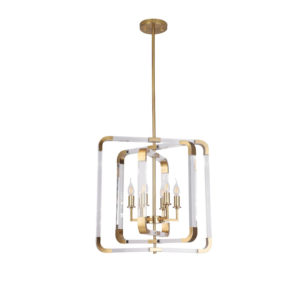 6-Light Copper Metal Chandelier With Clear Acrylic Arms