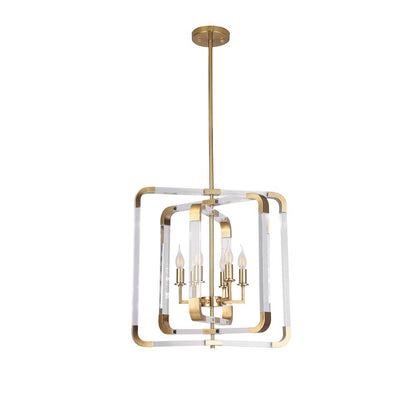 6-Light Copper Metal Chandelier With Clear Acrylic Arms
