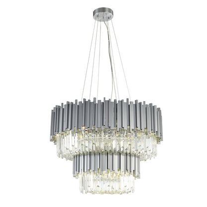 12-Light Satin Nickel Chandelier With Clear Crystals
