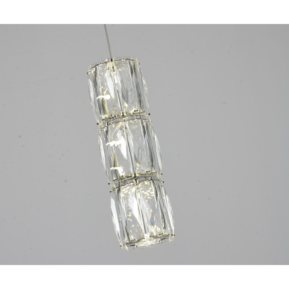 3-Light Chrome LED Pendant With Clear Crystals