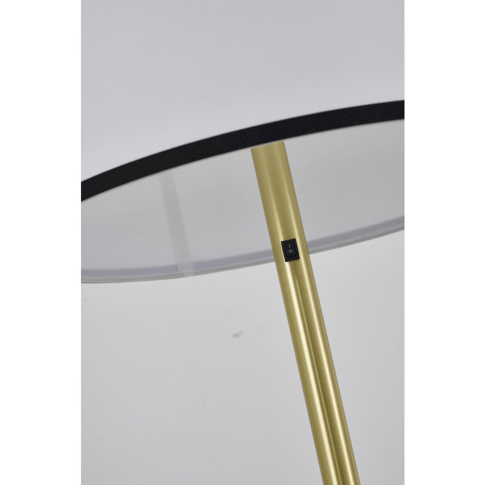 2-Light Black And Satin Brass Floor Lamp With A White Linen Shade