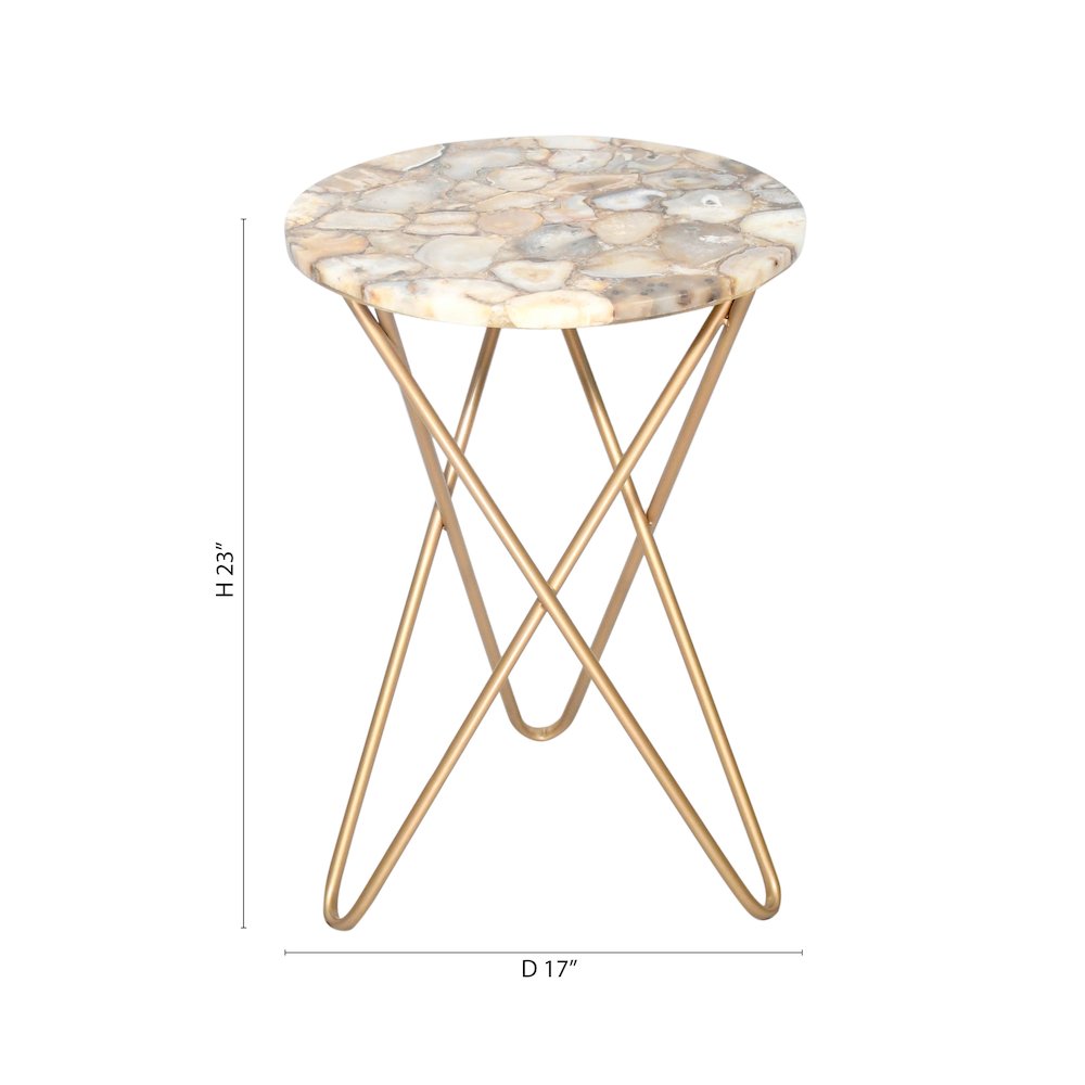 Gold Stainless Steel Side Table With An Agate Round Top