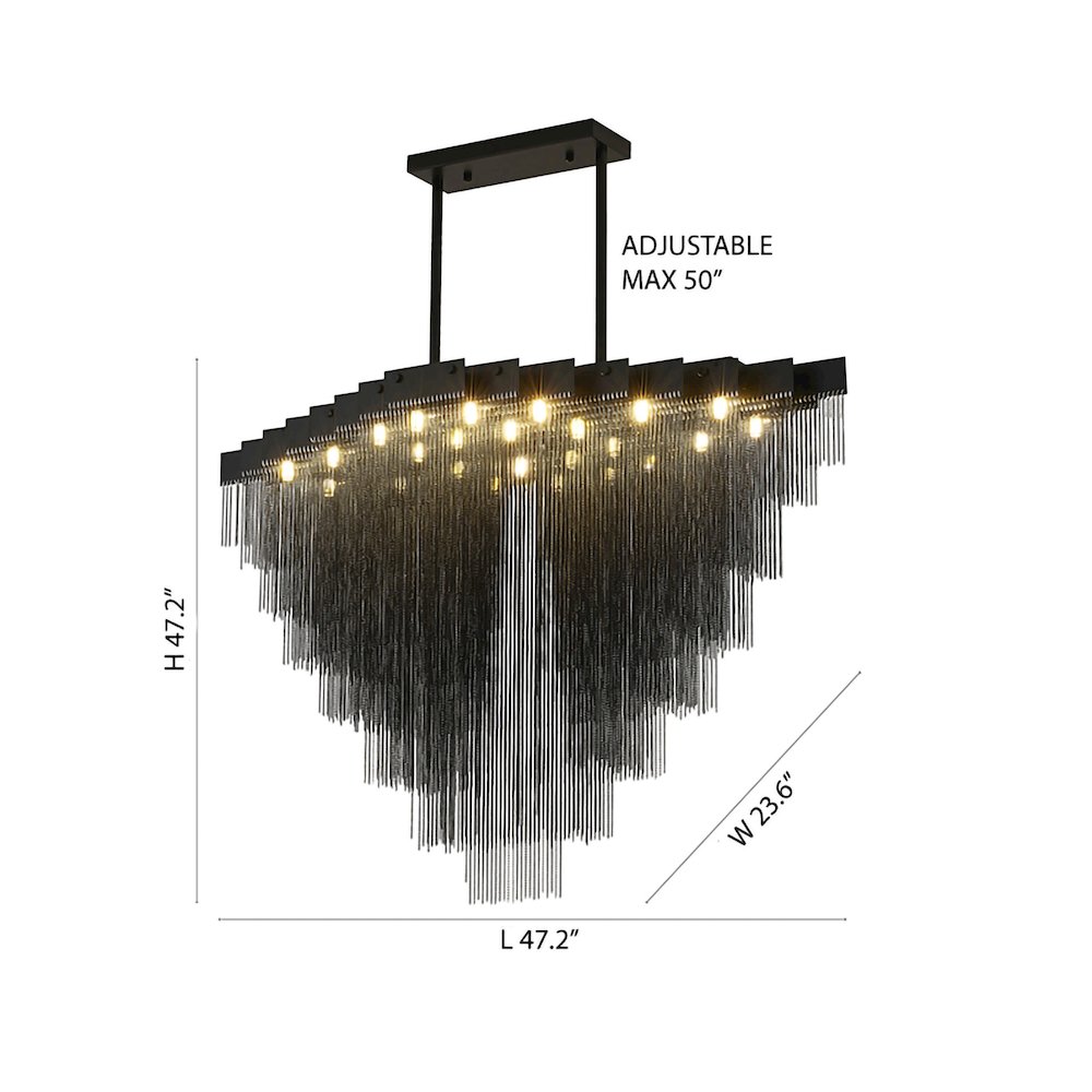 24-Light Satin Black Chandelier With Hanging Aluminum Chains