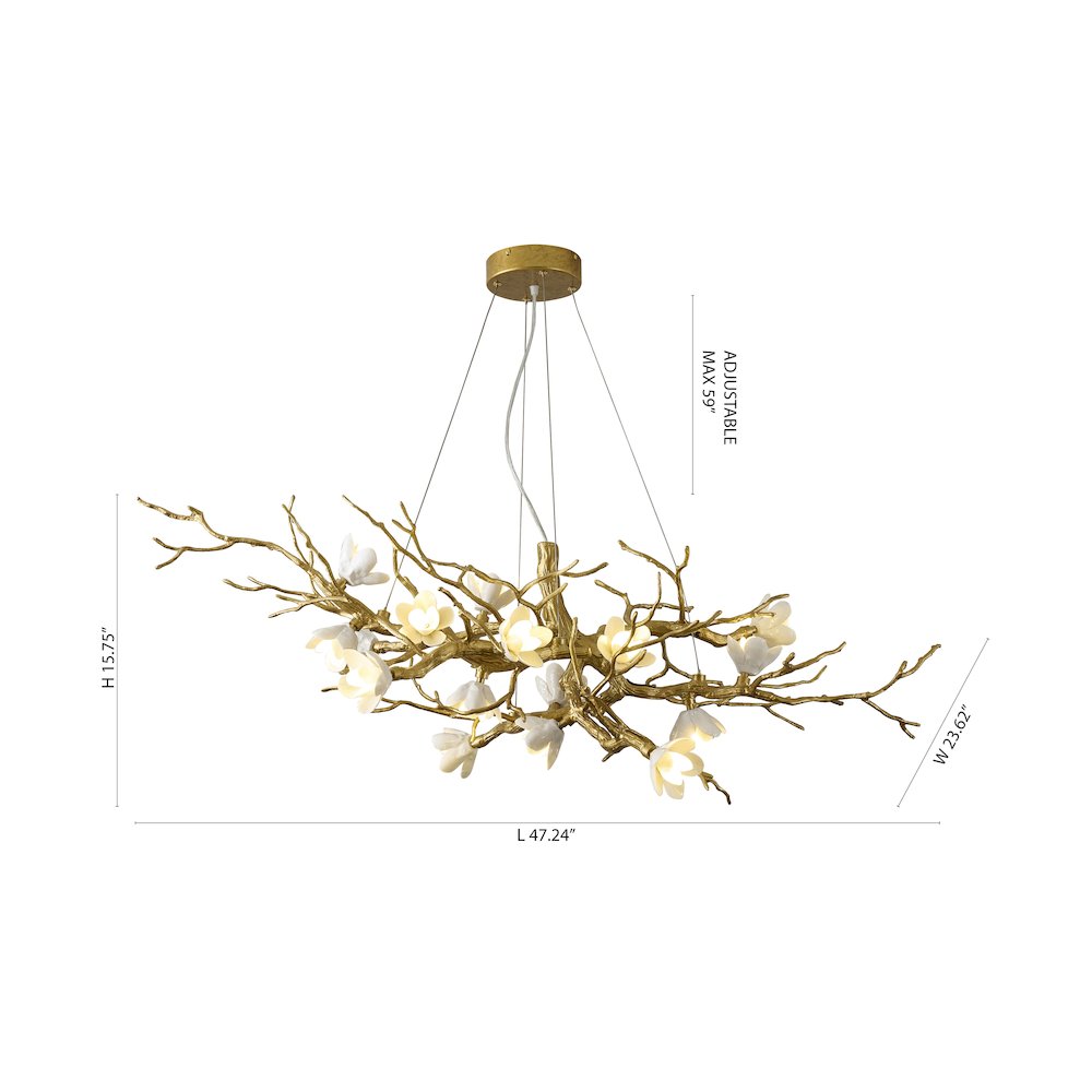 16-Light Brass Metal Chandelier With White Ceramic Shades
