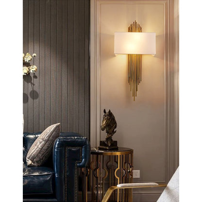 2-Light Antique Brass Rod Wall Sconce With A White Shade