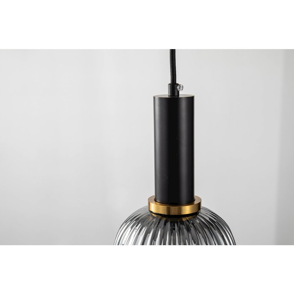 1-Light Antique Gold And Black Single Pendant With A Smoke Glass Shade