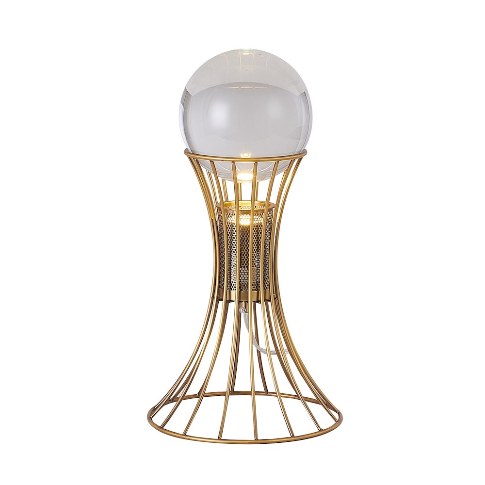 1-Light Antique Brass Metal Table Lamp With A Clear Crystal Ball