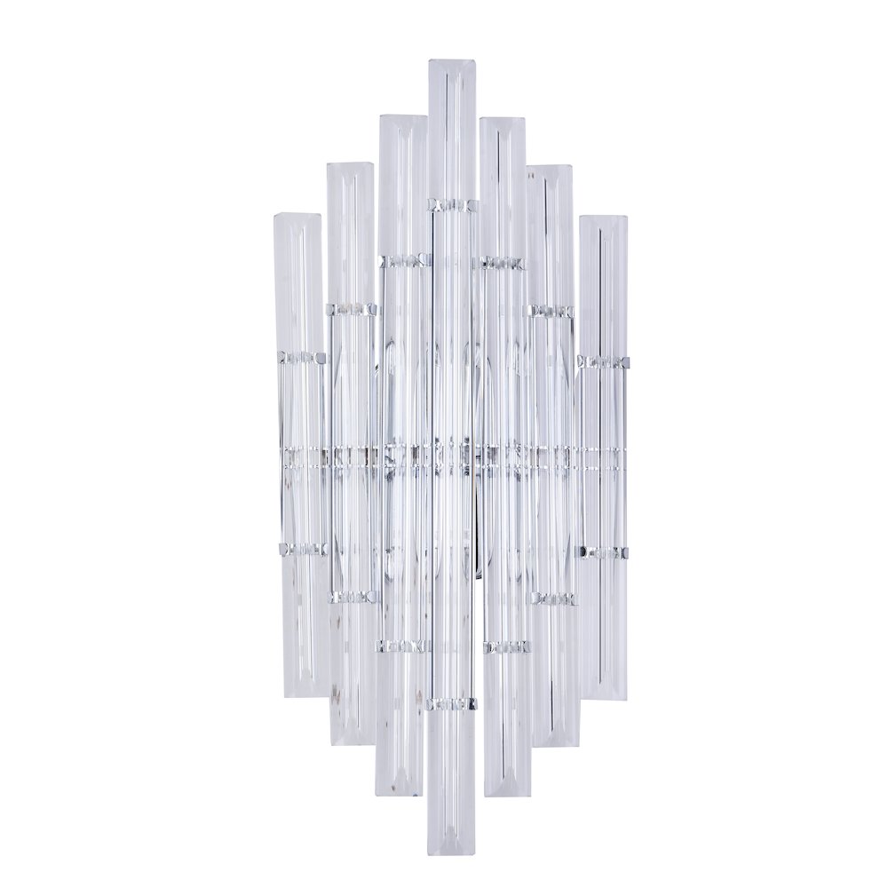 2-Light Chrome Metal Wall Sconce With Clear Rods