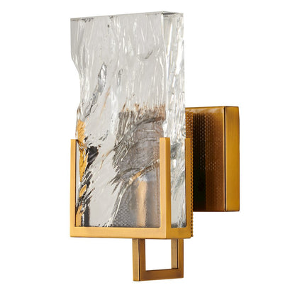 1-Light Gold Stainless Steel Wall Sconce With A Clear Crystal Plaque