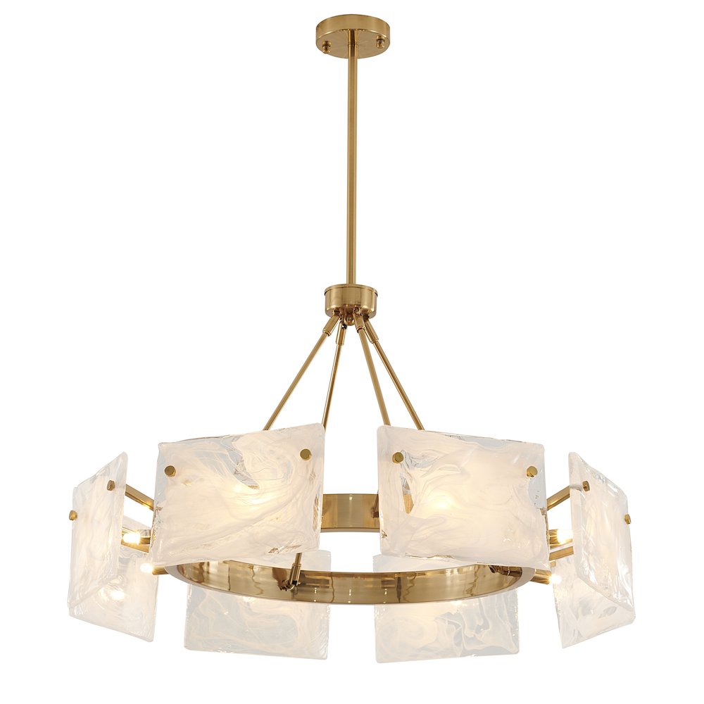 8-Light Gold Chandelier With White Glass Shades