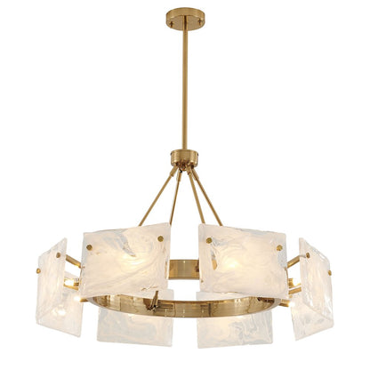 8-Light Gold Chandelier With White Glass Shades