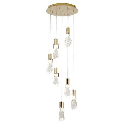 7-Light Brushed Gold Chandelier With Clear Crystal Stones