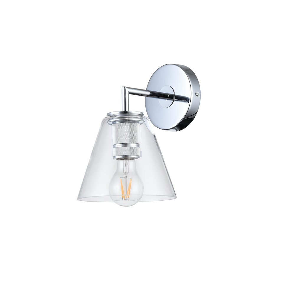 1-Light Chrome Metal Wall Sconce With A Clear Glass Shade