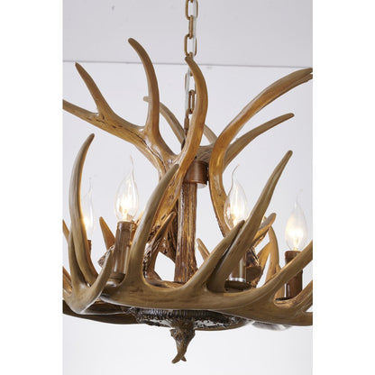 6-Light Brown Polyresin Antler Horn Chandelier