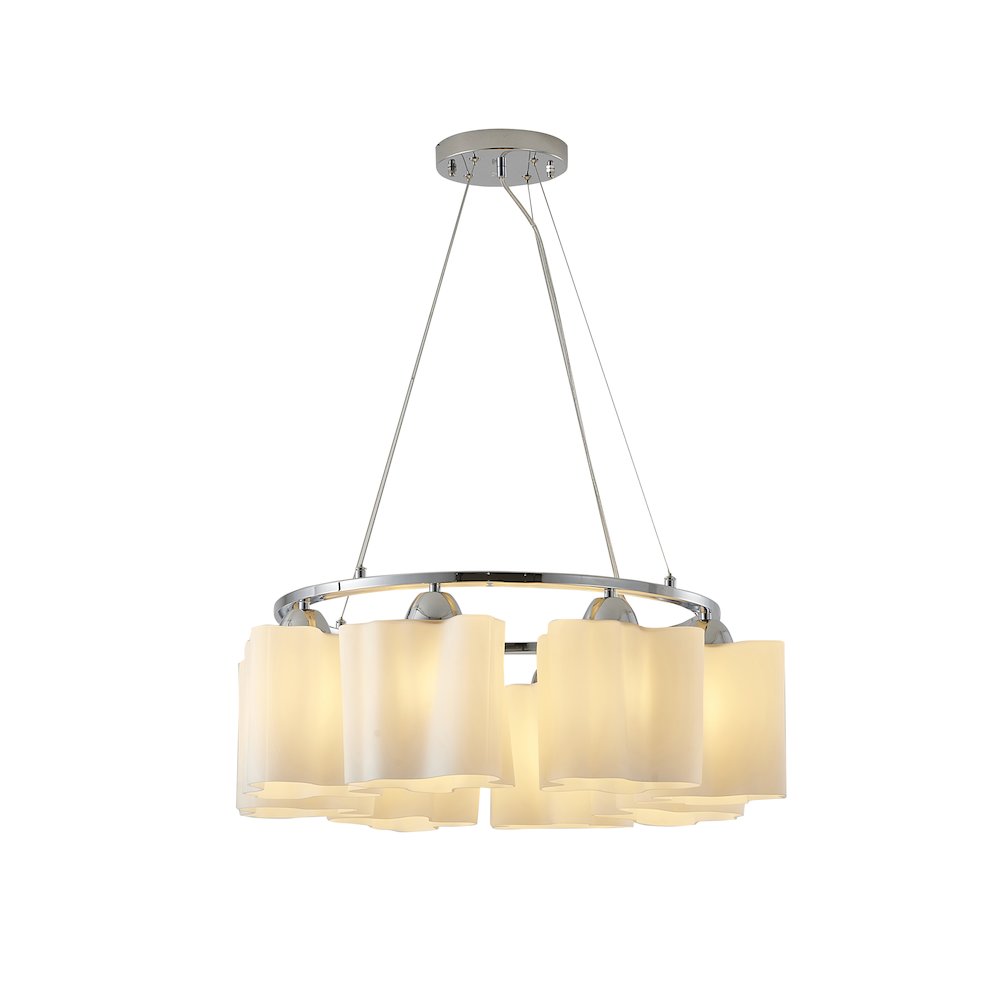8-Light Chrome Chandelier With White Opal Glass Shades