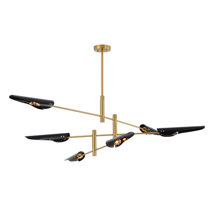 6-Light Brass Iron Chandelier With Smoke Black Tubed Shade