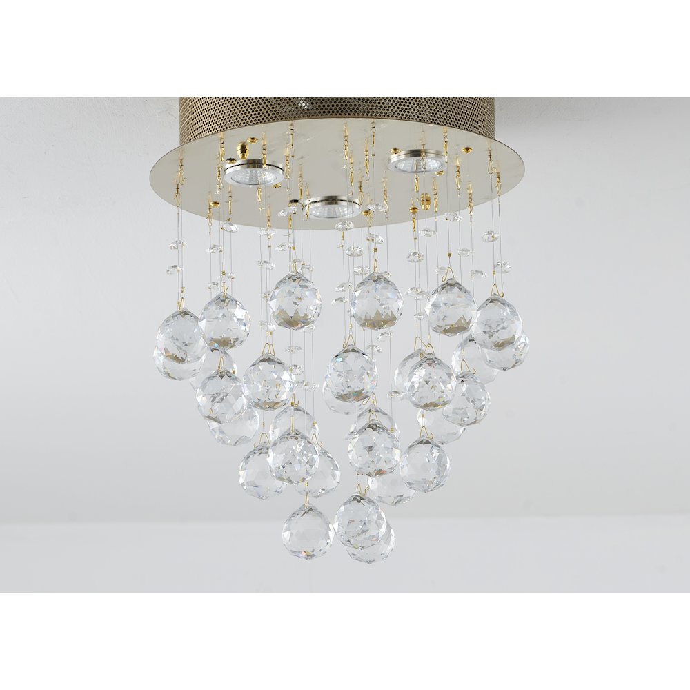 3-Light Gold Flush Mount With Clear Crystals