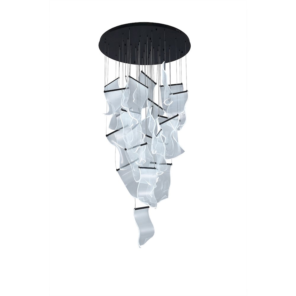 24-Light Satin Black Chandelier With Acrylic Crumbled Sheet Pendants