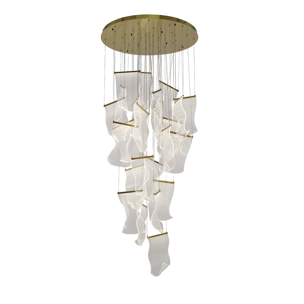 24-Light Brass Chandelier With Acrylic Crumbled Sheet Pendants