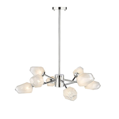 8-Light Chrome Chandelier With White Glass Shades