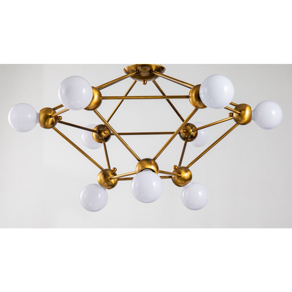 9-Light Antique Gold Cage Frame Flush Mount