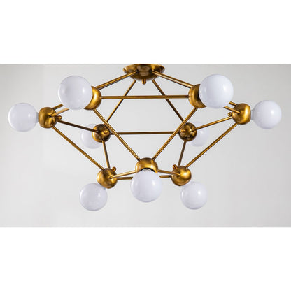 9-Light Antique Gold Cage Frame Flush Mount