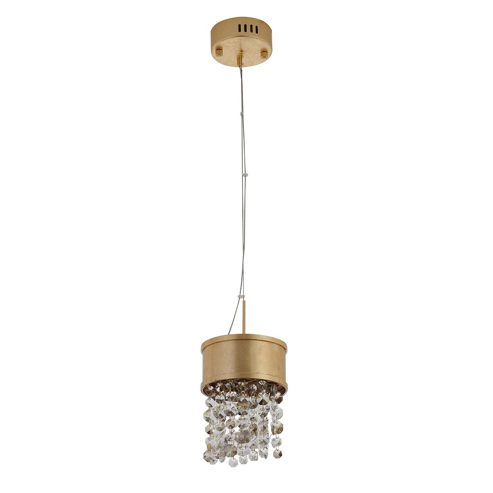 1-Light Gold LED Single Pendant With Clear And Champagne Crystals