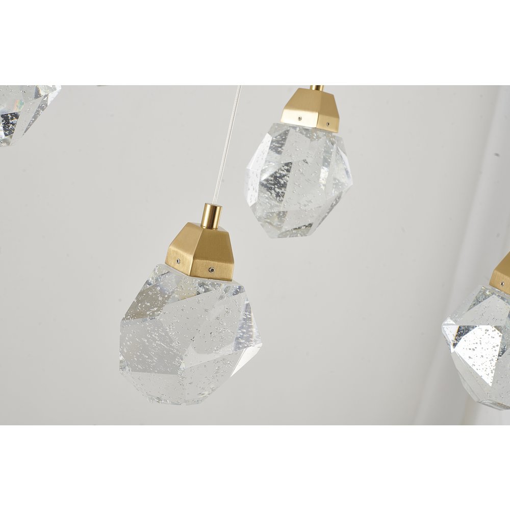 14-Light Gold LED Chandelier With Clear Bubble Crystal Pendants