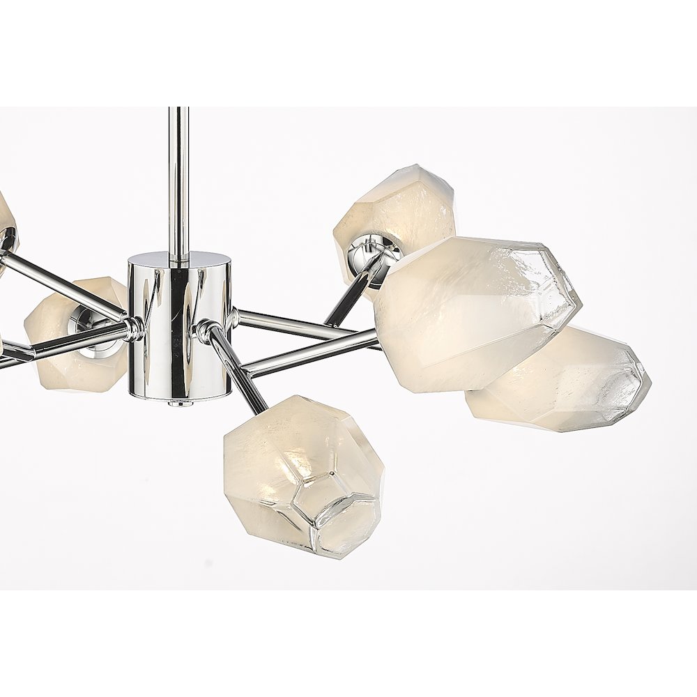 8-Light Chrome Chandelier With White Glass Shades