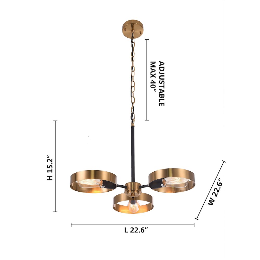 3-Light Black And Golden Bronze Accents Chandelier