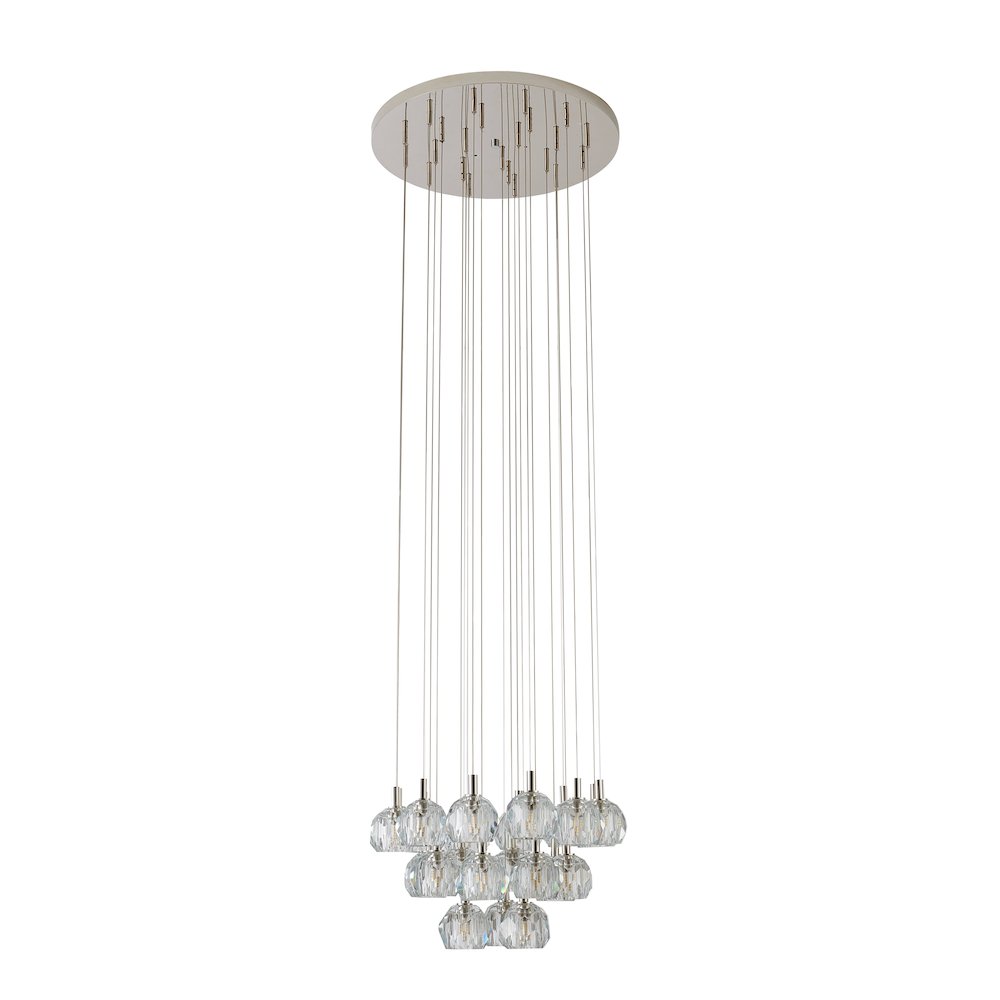 23-Light Polished Nickel Chandelier With Clear Crystal Shades