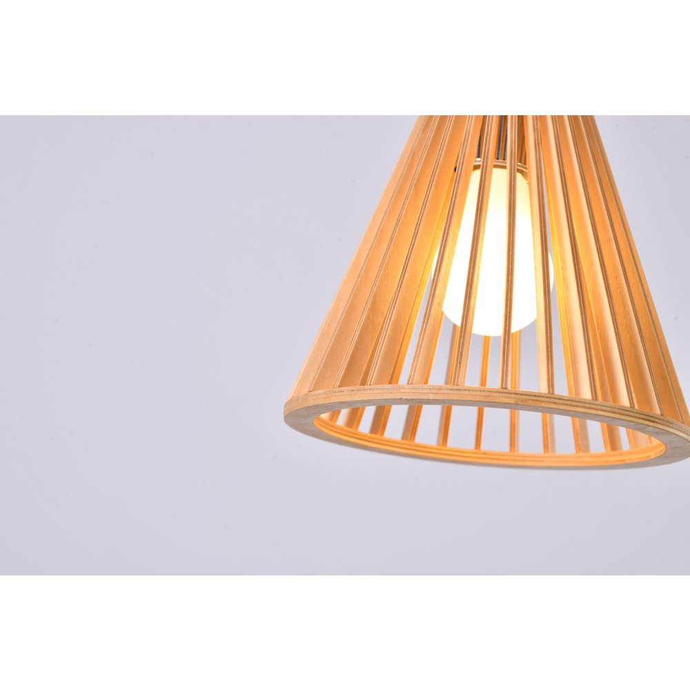 1-Light Natural Wood Single Pendant With A Black Fabric Cord