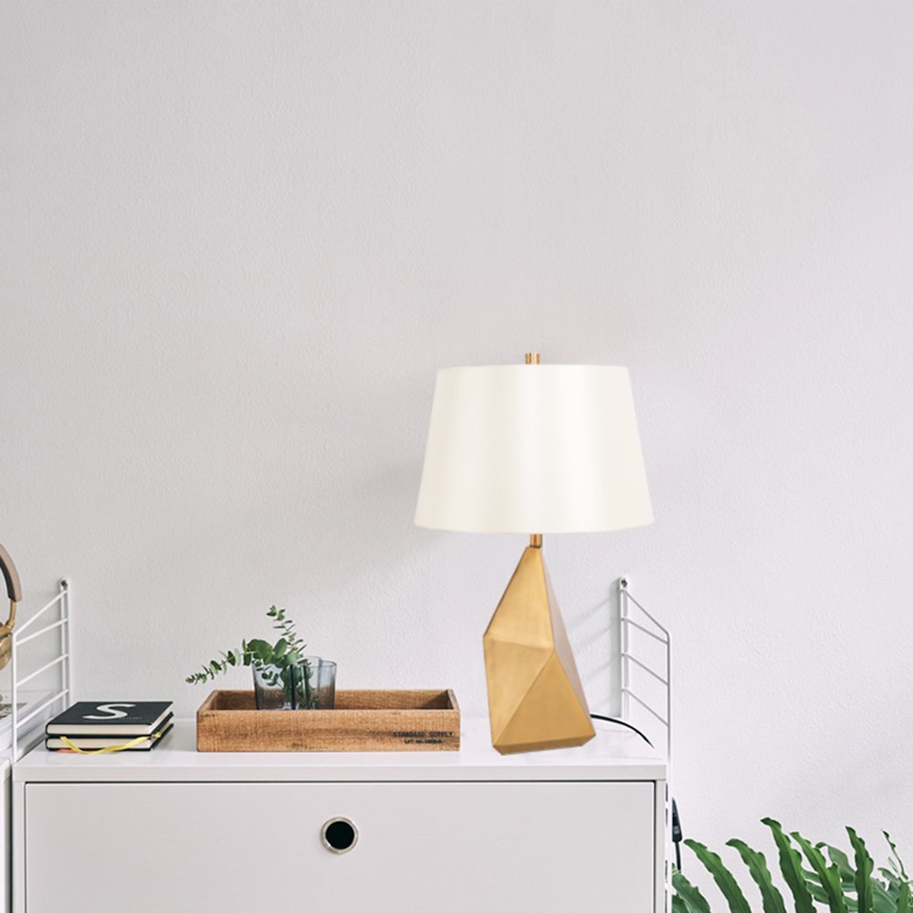 1-Light Gold Metal Table Lamp With A Drum Shade