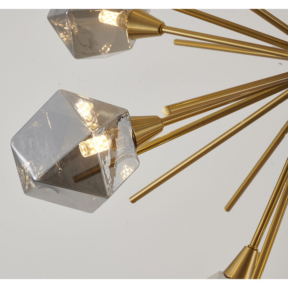12-Light Gold Sputnik Chandelier With Smoke Glass Shades